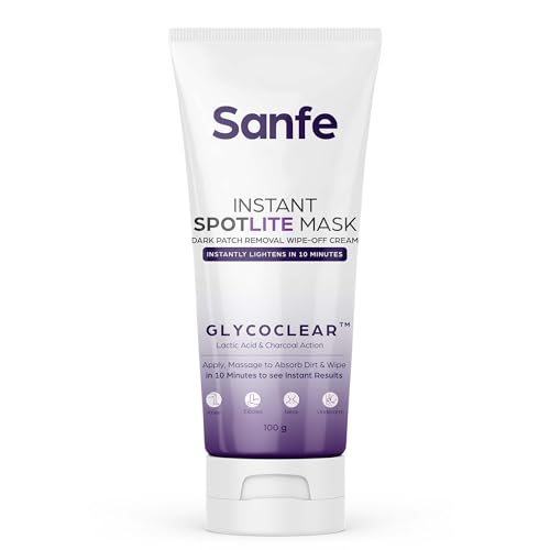 Sanfe Instant Spotlite Mask For Dark Underrams, Neck & Body| Dark Patch Removal Wipe-Off Cream in 10 Minutes | For Detanning, Anti Aging & Skin Tightening | Glycolic & Kojic acid with Charcoal 100g