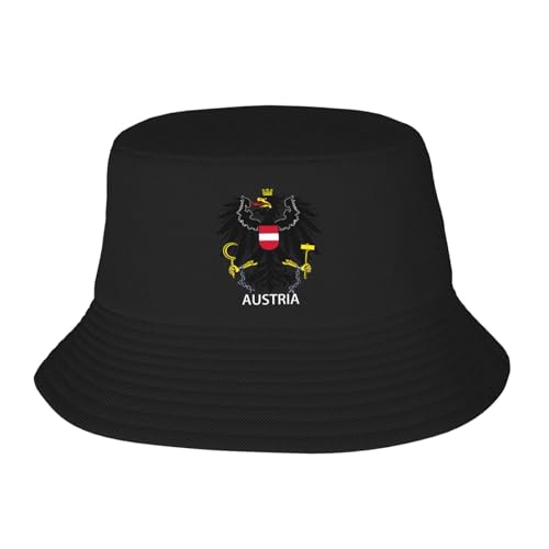 Coat of Arms of Austria Flag Austrian Emblem Bucket Hat, Casual Fisherman Hat for Outdoor Wear Black