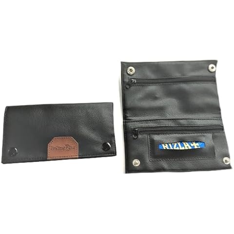Black Soft PU Tobacco Pouch Wallet with Zip Cover