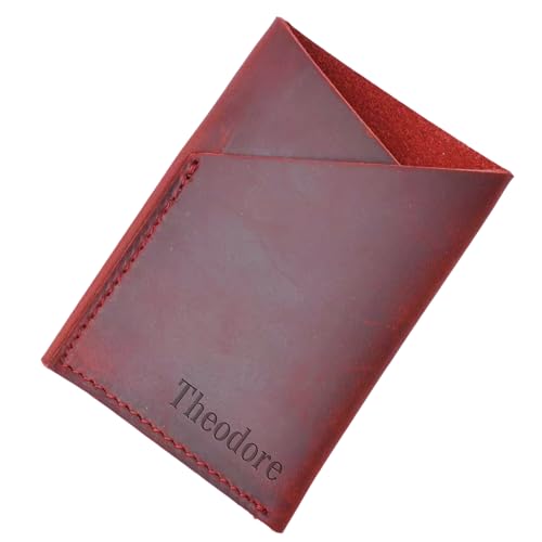 Personalized Slim Leather Card Holder Wallet, Minimalist Red Leather Wallet Card Sleeve, Front Pocket, Genuine Leather Credit Card Holder Christmas Gift