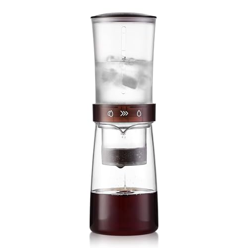 Angju Cold Brew Coffee Maker 450ml Adjustable Flow Glass Ice Drip Coffee Brewer with Control Valve & 500-Mesh Stainless Steel Filter for Smooth Low-Acid Cold Brew Iced Coffee at Home