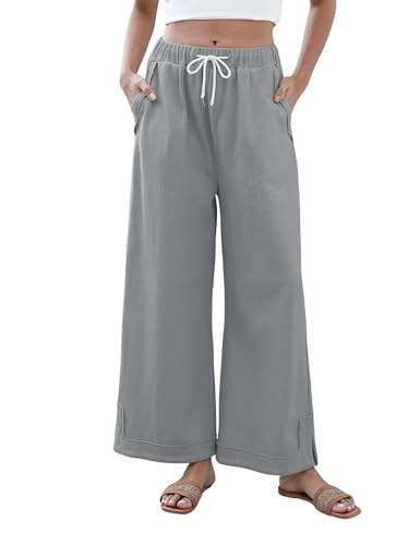 Image of Athlisan Womens Baggy Wide Leg Palazzo Pants Casual Loose Drawstring Elastic Waisted Lounge Trousers with Pockets