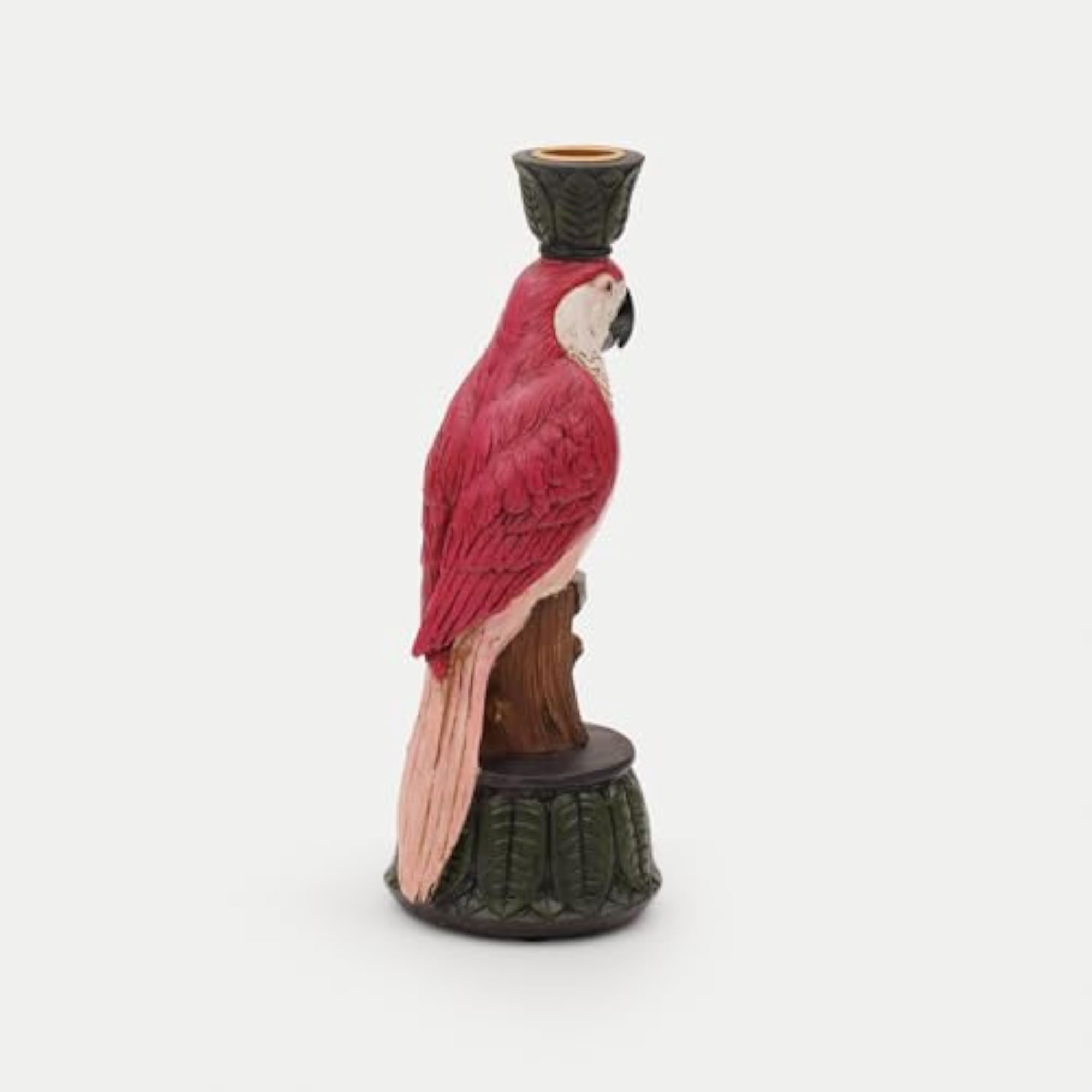 Red Pink Polyresin Macaw Candleholder, Premium Festive Decor