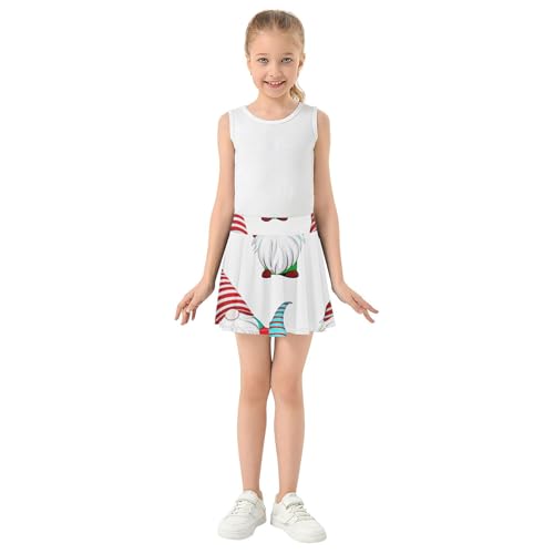 Cute Christmas Gnomes White Girls Skorts Athletic Shorts Tennis Skirts Kids Neon Pleated Skort 3t3