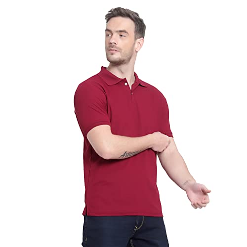 Image of Men's Poly Cotton-Matty Tshirt with Regular Fit Solid Pattern Half Sleeve Standard Length and Button Down Closure|Men's T-Shirts