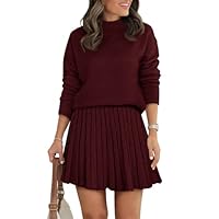 COCCKO Women's Two Piece Sweater Sets Turtleneck Long Sleeve Tops Pleated Mini Skirt 2025 Casual Matching Sets