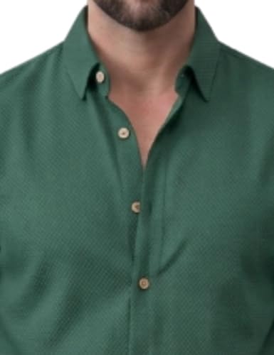 Image of NexaFlair Men's Regular Fit Solid Pattern Laffer Cotton Shirt with Long Sleeve Collared Neck Standard Length and Button Down Closure Type | Mens Casual Shirts | Man's Formal Shirts