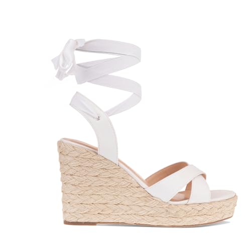 Women's Wedge Platform Espadrille Open Toe Lace-Up Sandals, Cross Strap Wedge Sandals Summer Espadrilles Ankle Strap Buckle Platform Sandals3