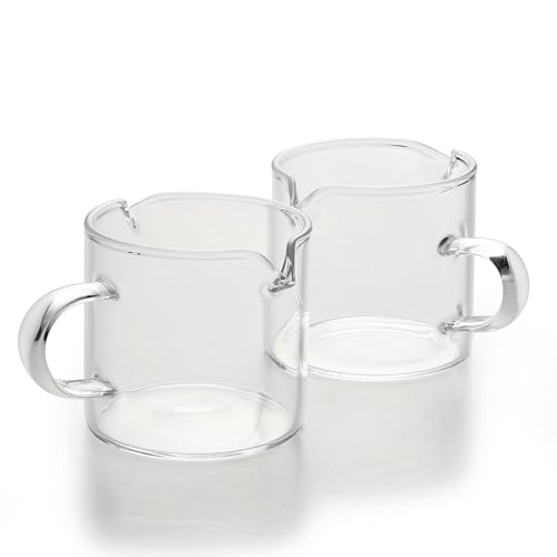 BCnmviku Shot Glasses Espresso Parts Double Spouts Milk Cup Clear Glass (Clear Glass-2Pack)