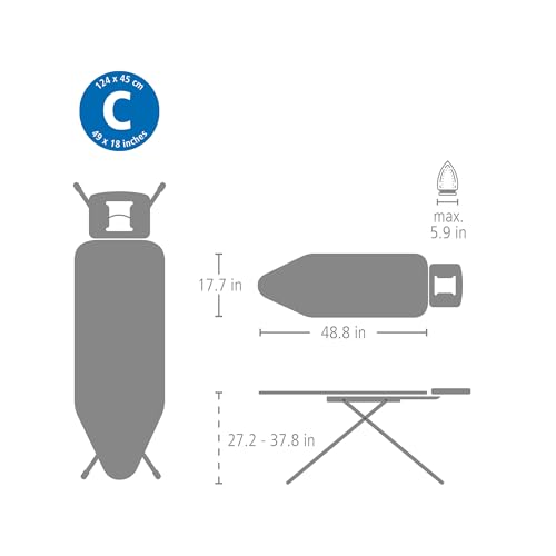 Image of Brabantia XL Comfort Ironing Board with Solid Steam Iron Rest | Large (Size C) | Fairtrade Metalized Cover | Adjustable Height (27-38 inch), Easy Fold, Anti-Collapse Lock, Non-Slip Feet