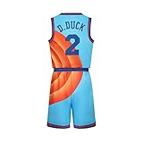 Letitia Cecillia Erwachsene Herren #6 Weltraum-Filmtrikot Shorts Outfit Jugend 90er Jahre Basketball Sport Hip Hop Party Shirts, Trikot #2 D.Duck für Erwachsene, Blau, Klein