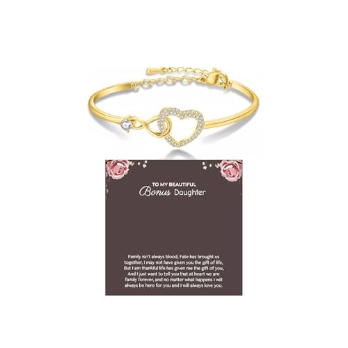 Image of To My Daughter Forever Connected Bracelet, Infinity Forever Love Heart Bracelets You Are Always In Mine From Mom Cubic Zirconia Adjustable Inspirational Gift Jewelry