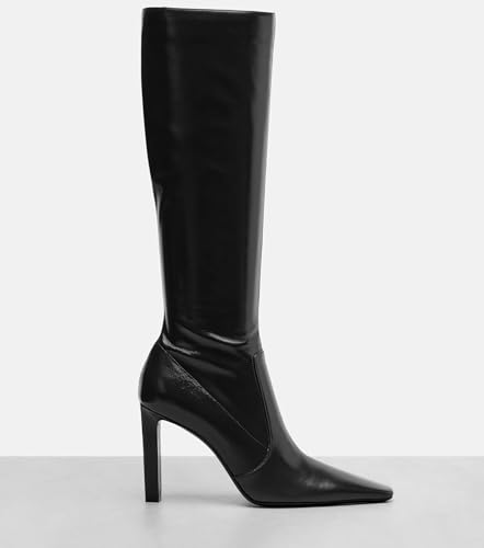 THESHY Women's Knee High Boots Pointed Toe Block Stiletto Heel Faux Leather Fashion Side Zipper Casual Dressy Party Tall Boots for Women2