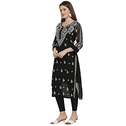 Image of indiankala4u Lucknow Chikankari Hand Embroidered Kurta for Women with Matching Inner, Georgette