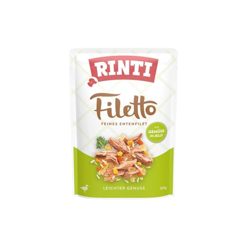 RINTI - Filetto | Leicht verdauliches Nassfutter für ausgewachsene Hunde. Ergänzungsfutter in Jelly im Frischebeutel ohne Farb- und Konservierungsstoffe | 24x100g Ente + Gemüse
