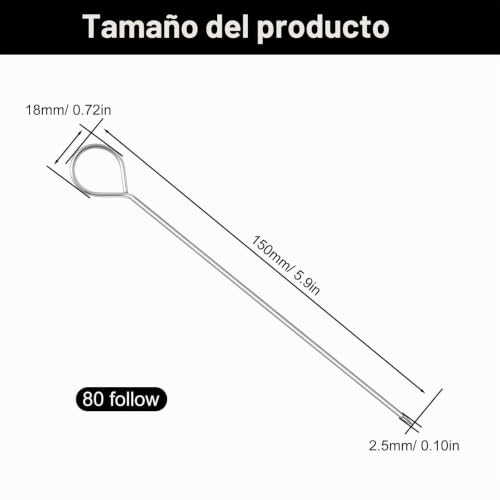 Miniatura 6 de Shengyig Pinchos Para Brochetas, 80 Piezas Brochetas De Carne, Acero Inoxidable Brochetas, Aguja Para Carne Multifuncional Con Ojal Para Verduras, Rollos De Carne Y Barbacoa, 15 Cm