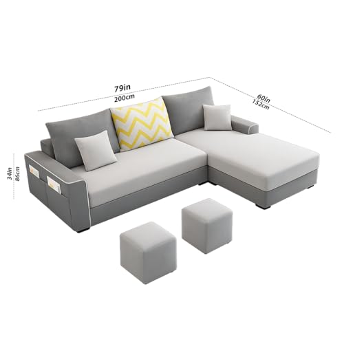 Image of Casaliving Afie RHS 4 Seater L-Shape Sofa Set with 2 Puffy for Living Room (Grey & Dark Grey Colour) Premium Fabric Sofa Set