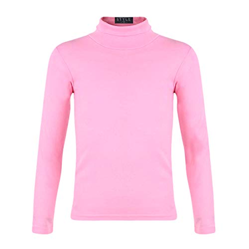 Image of Girls Turtleneck Long Sleeve Plain Basic Top Kids Boys Jersey Polo Tops 2-14 Yrs