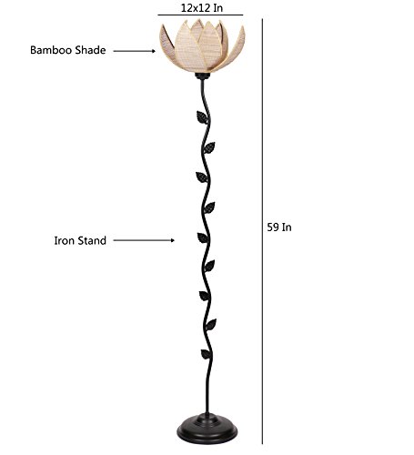 Image of Rose Bamboo Shade Floor Lamp (H-24 Inches, Beige) Decorative Standing Lamp for Living Room, Bedroom & Home Decor, Lampshade Corner Floor Light for Hall, Study, Office & Night Ambient Lighting