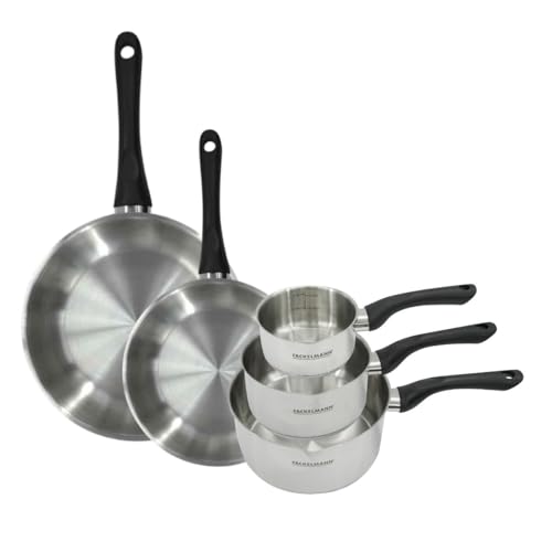 Fackelmann 9443950 Set 2 poêles 24 et 28 cm et 3 casseroles 12 16 et 20 cm inox 18/8, tous feux, induction, sans PFAS, Acier inoxydable 18/8, 12 16 20 24 28 cm, Gris Ardoise