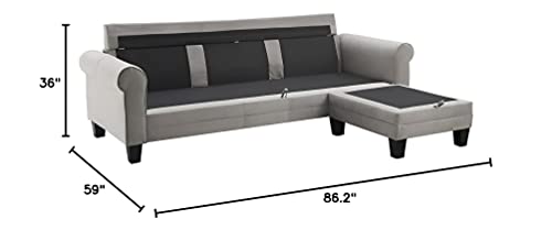 Serta Copenhagen Storage Sofas Two Or Three Person Living Room Couch With Soft Foam-Filled Cushions, Easy-To-Clean Microfiber Upholstery, 86" Reversible Sectional, Chaise Ottoman, Light Gray #TOP2