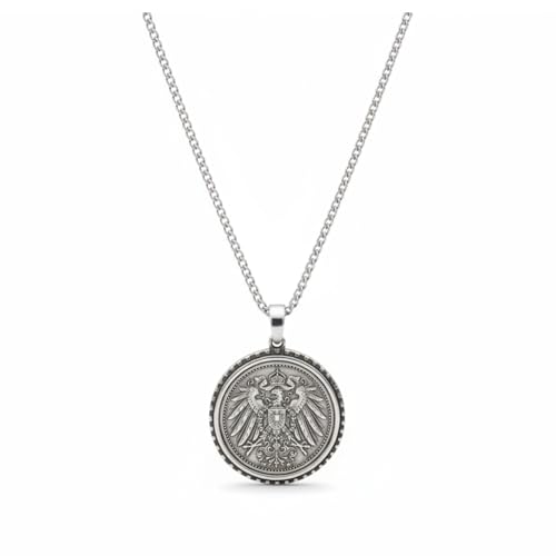 German 1 Mark Silver Coin Necklace — Authentic Repurposed Vintage Coin Pendant with Adjustable 925 Sterling Chain , 1.10 in (28 mm), Unisex Heritage Jewelry, Small Lightweight Collectible Jewelry Gift for Daily Wear