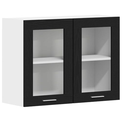 vidaXL Armario Colgante de Vidrio Roble Negro 80 x 31 x 60 cm, Amplio Almacenamiento, gabinetes Modernos, estantes rectangulares, organizadores Wall-Mounted, Madera ingenierizada