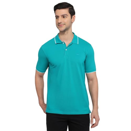 Image of Park Avenue Men Slim Fit Solid Pattern Cotton Polyester Blend Half Sleeve Polo Neck Casual T-Shirt
