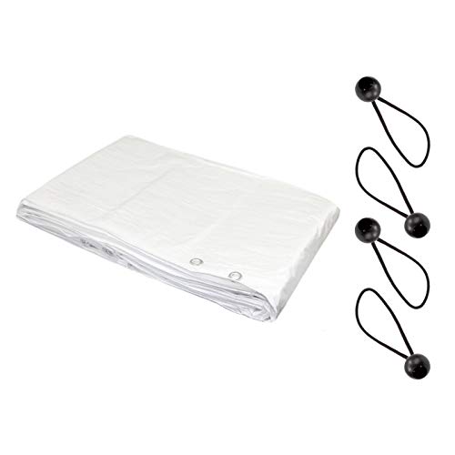 2 x 2 m White Tarpaulin Cover, Waterproof, Weatherproof, Frost-Resistant, UV Protection, Universal, Multipurpose, Groundsheet, Camping, Boating, Hiking + 4 Bungee Balls
