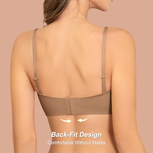Image of Strapless Bras for Women - Wireless Seamless Tube Top Bra, Anti-Slip Lightly Padded Bandeau Bralette Coffee M