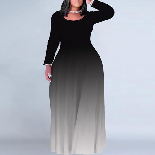 Image of PinkPatty Women's Plus Size Long Sleeve Maxi Dresses T Shirt Boho Sundress Fall Dress with Pockets