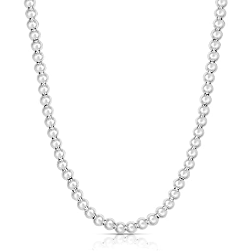 Sterling Silver Italian Bead Ball Chain Necklace - Handmade, 5MM & 6MM, 16-24 Inch, Women's Jewelry