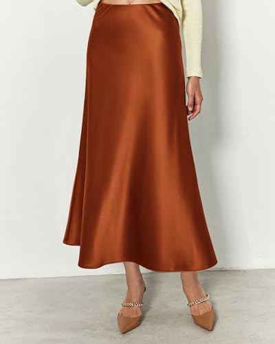 Image of BTFBM 2026 Summer Womens Skirts Silk Elegant High Waist Flowy Long Satin A-Line Midi Skirt Cocktail Wedding Party