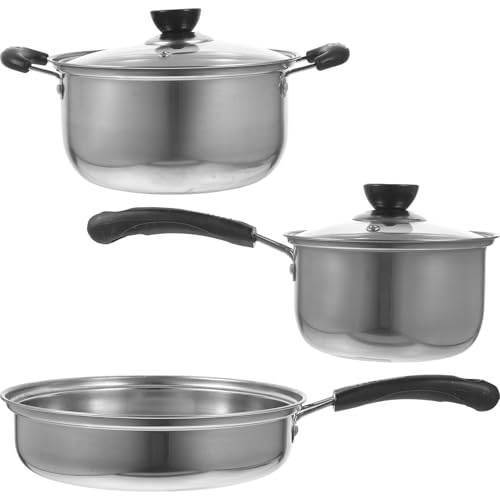 TOBBOMEY Batería de Cocina Acero Inoxidable con Cazo Olla y Sartén Deformación Mango Cómodo para Cocina Diaria