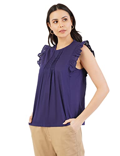Image of FYLTR Women's Casual Fashion Top -Ruffled Collar & Sleeves, Front Pleat Design
