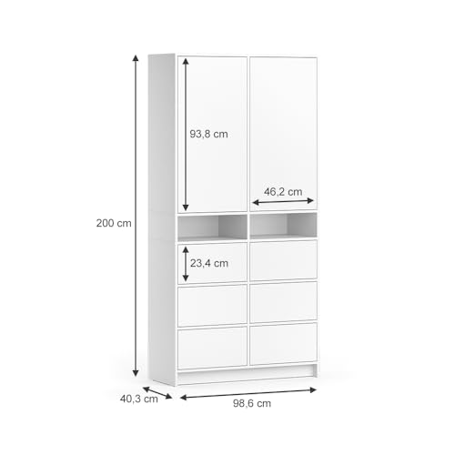 Vicco Armadio Naara, Bianco, 98.6 x 200 cm con cassetti - 3