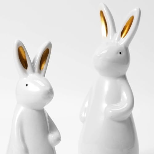 Figurines decorativas de conejos cerámicos blancos x3 miniatura 3