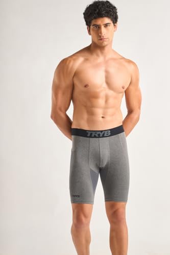 Image of TRYB Men's Compression Shorts & Pants | Sports Innerwear for Gym, Running & Training | Quick Dry, Breathable, 4-Way Stretch, Moisture Wicking, Anti-Chafing Muscle Support Athletic Wear with Pocket