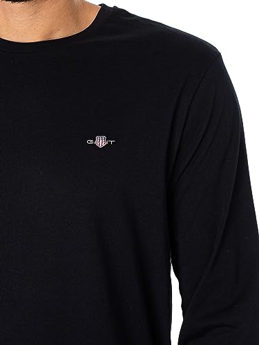 GANT Reg Shield LS T-Shirt Camiseta, Black, L para Hombre