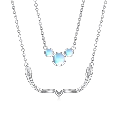 Regalos de joyería con piedra lunar y plumas de plata para mujer