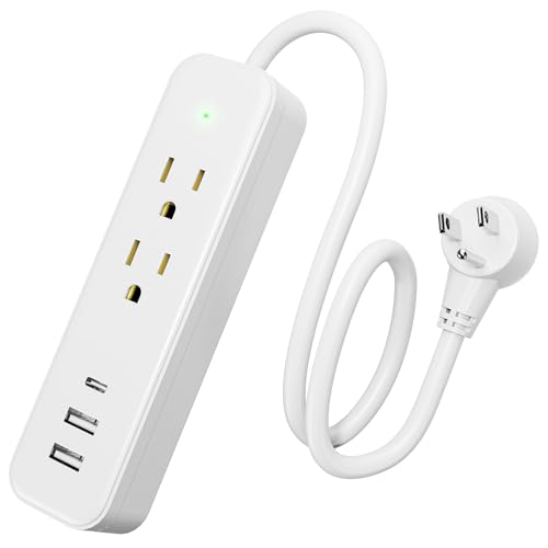 Power Strip Surge Protector - Flat Plug with 3 USB Ports 2 AC Outlets 20 Inch Extension Cord Small White Wall Mountable Outlet Extender for Travel Home Office College Dorm Room 1875W 125V 15A by Maxwel Manufacturing - Used condition - US$12.94
