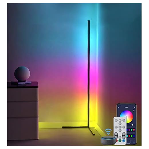 RGB Corner LED Floor Lamp, Corner Floor Lamps, 56" Music Mood lighting Sync Dimmable Home Decor, Color Changing Gaming Light, Timing Stand Lights for Bedroom, Living Room, DIY Colors & Scene Modes