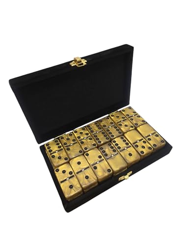 Domino Double 6 Gold Marbleized Jumbo Tournament Professional Size w/Spinners in Elegant Black Velvet Case.