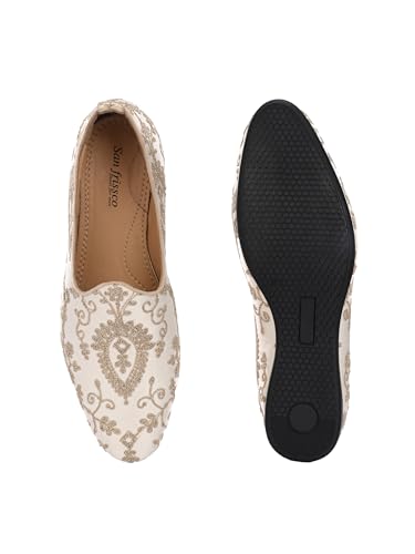 Image of San Frissco Men's Embroidered Velvet Mojaris Casual Slip-On Shoes | Soft Cushioned Footbed Insole with TPR Sole | Stylish Lightweight Jutti Perfect for Party Weddings Festive Season