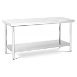 CVS2020.COM Double Layer Stainless Steel Catering Work Table 120x70x85cm – Heavy Duty Workbench 1MM Thick 201 Stainless Steel Prep Table Commercial, Industrial Worktop with Undershelf Storage