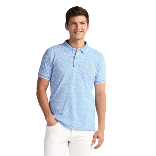 Image of U.S. Polo ASSN. Printed Slim Fit Polo T Shirts for Men - 100% Cotton, Half Sleeves Mens Tshirt