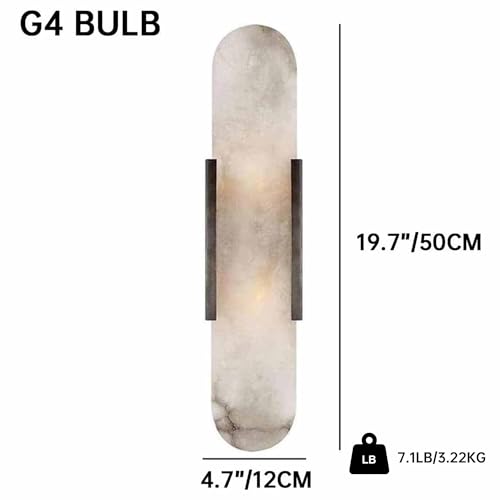 Image of Natural Alabaster Wall Sconces Set of 2 Marble Wall Lamp Bathroom Vanity Light Fixtures Alabaster Sconce Lighting White Stone Wall Mount Lamp for Bedroom Living Room Hallway Stairs Kitchen