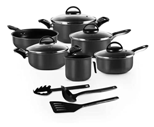 Conjunto de Panelas Antiaderente 9 Pe&ccedil;as Preto com Tampa de Vidro Trofa