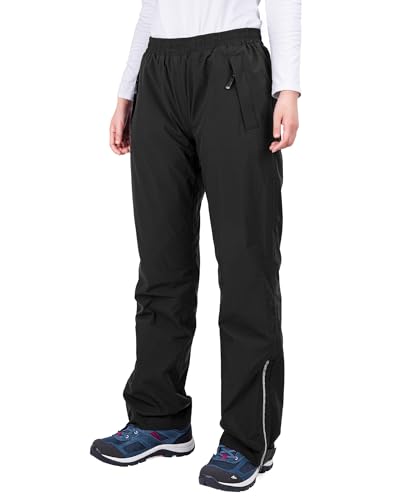 33 000ft Womens Waterproof Trousers Lightweight Rain Overtrousers Ladies Mesh Lined Windproof Rain Pants for Outdoor Fishing Hiking Rainwear Short Leg Black 16