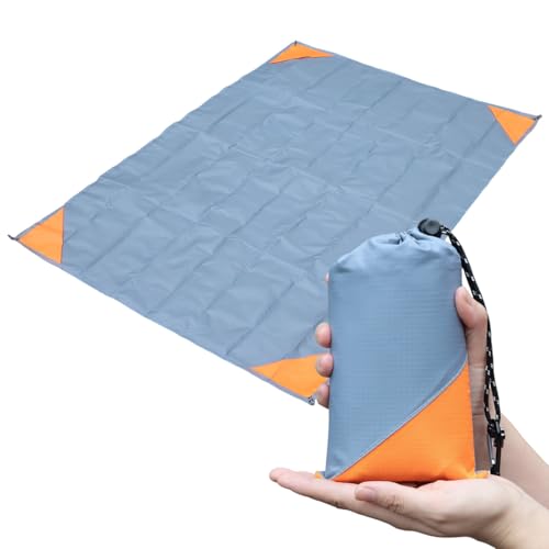 Image of Orga'Neat Pocket Picnic Blanket, Beach Mat Waterproof Sandproof, Compact Lightweight Small Tarp for Camping, Hiking, Backpacking, Festival, Travel, Foldable in Bags (Grey/Orange, 55"x79")